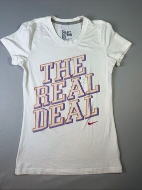 Nike White Shirt Small Multicolor 'THE REAL DEAL' Graphic